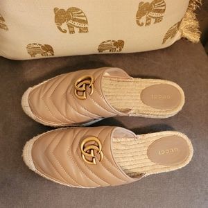 Gucci Napa Marmont Gently Used Double Gg Leather Espadrilles Flats Mules